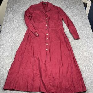 Vintage Linda Allard For Ellen Tracy Red 100% Linen Shirt Dress Sz 16